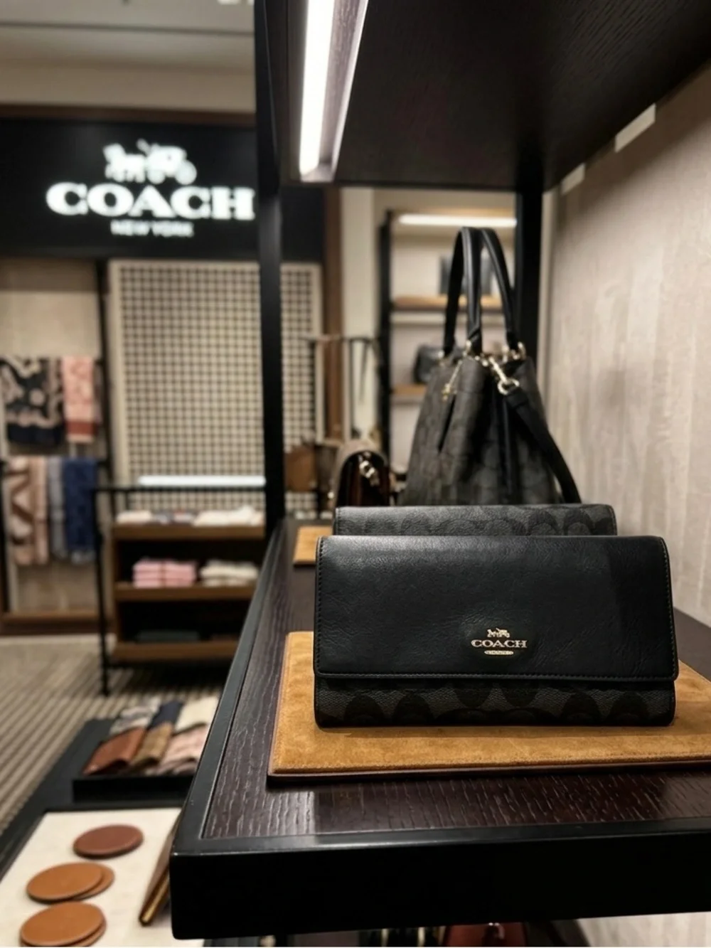 Coach Signature Canvas & Leather Slim Envelope Trifold Wallet with ID Window